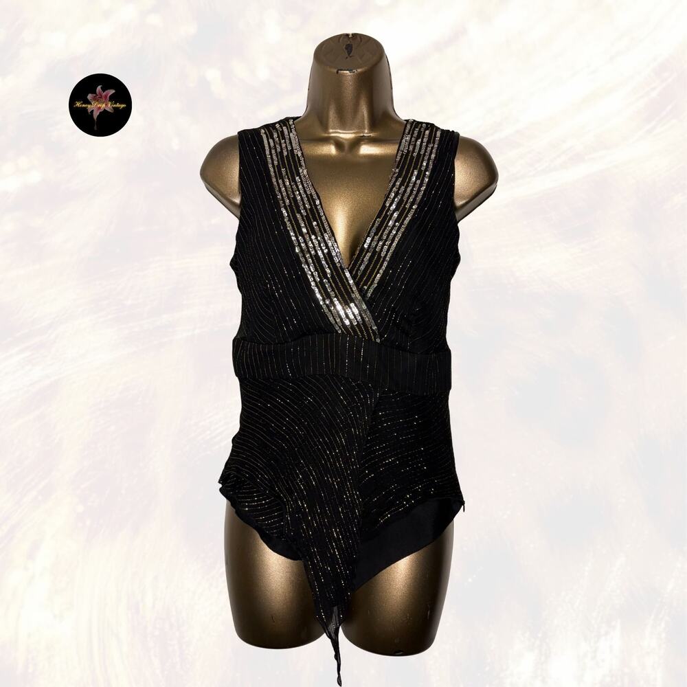 Spenser Jeremy Black Silk Blend Sequin Asymmetrical Top